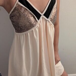 Women's medium Cream and Gold sequin Babydoll-dress